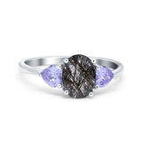 Art Deco Oval Natural Stone Trio Ring