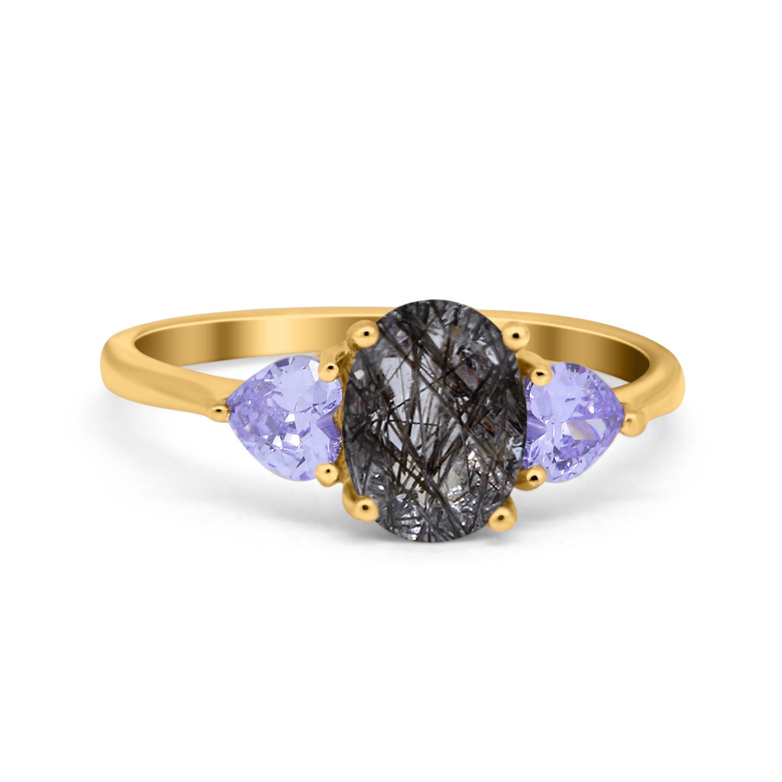Art Deco Oval Natural Stone Trio Ring