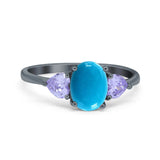 Art Deco Oval Natural Stone Trio Ring