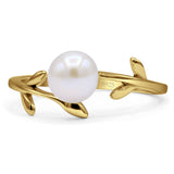 Minimalist 11mm Round Pearl Leaf Solitaire Ring 925 Sterling Silver