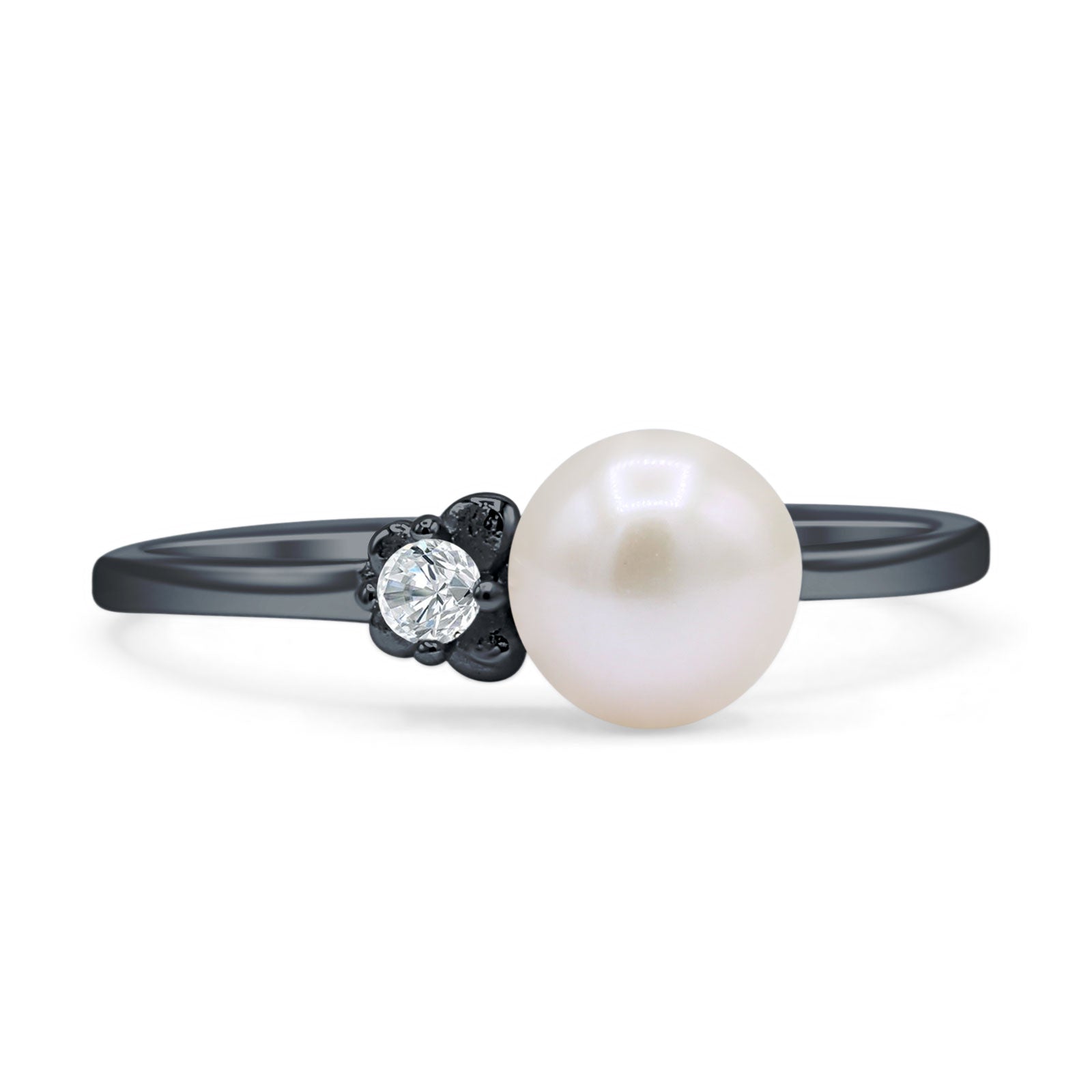 Minimalist 6.3mm Pearl & CZ Butterfly Solitaire Ring 925 Sterling Silver