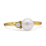 Minimalist 6.3mm Pearl & CZ Butterfly Solitaire Ring 925 Sterling Silver