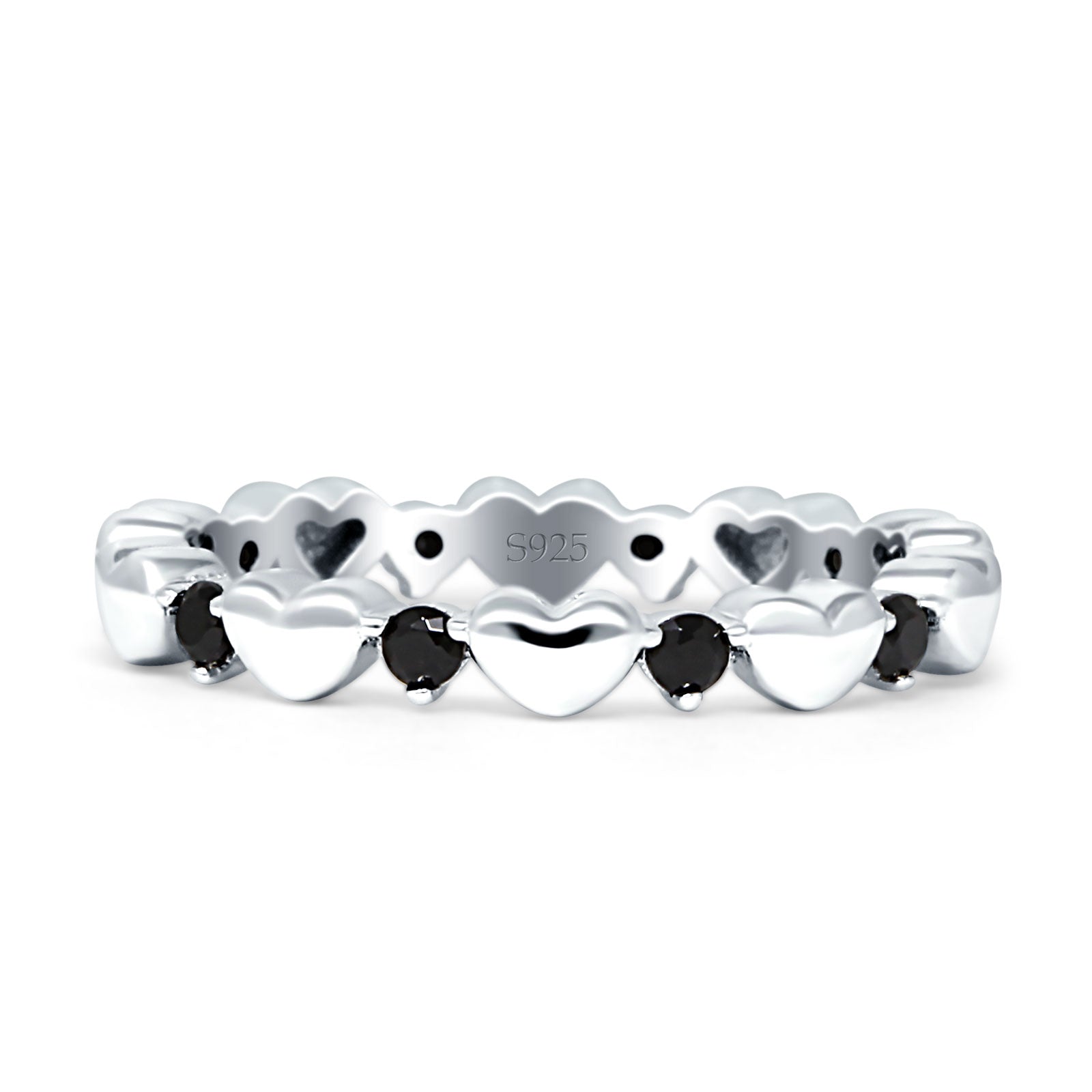 Round Black CZ 3mm Love Heart Ring 925 Sterling Silver