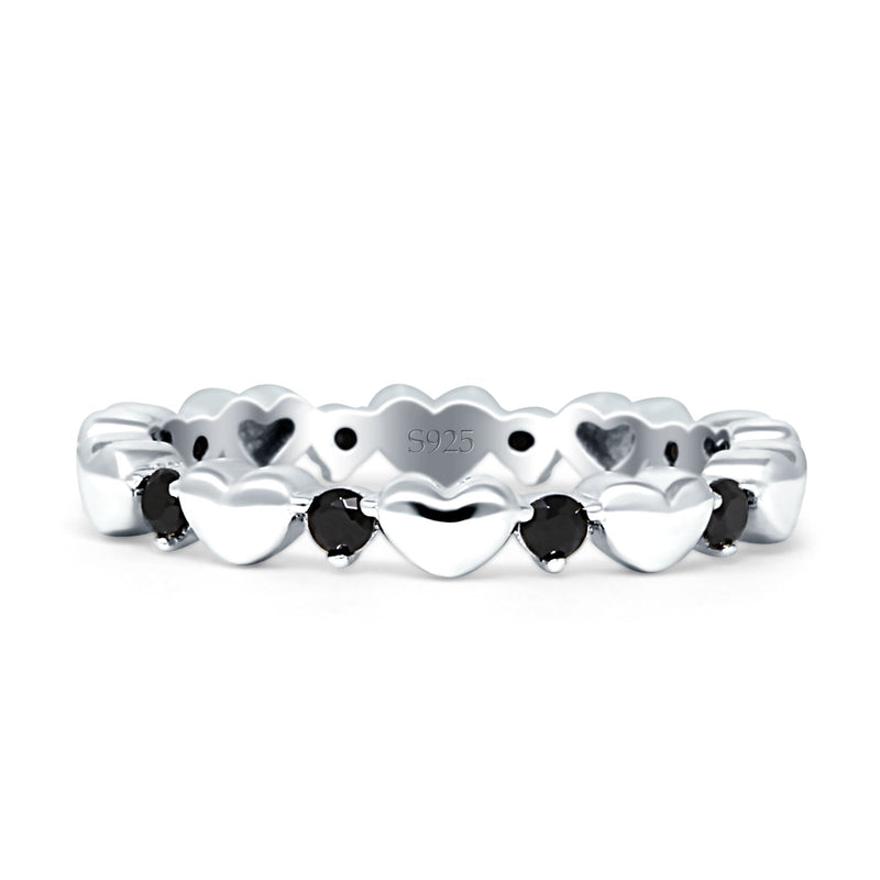 Round Black CZ 3mm Love Heart Ring 925 Sterling Silver