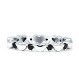 Round Black CZ 3mm Love Heart Ring 925 Sterling Silver