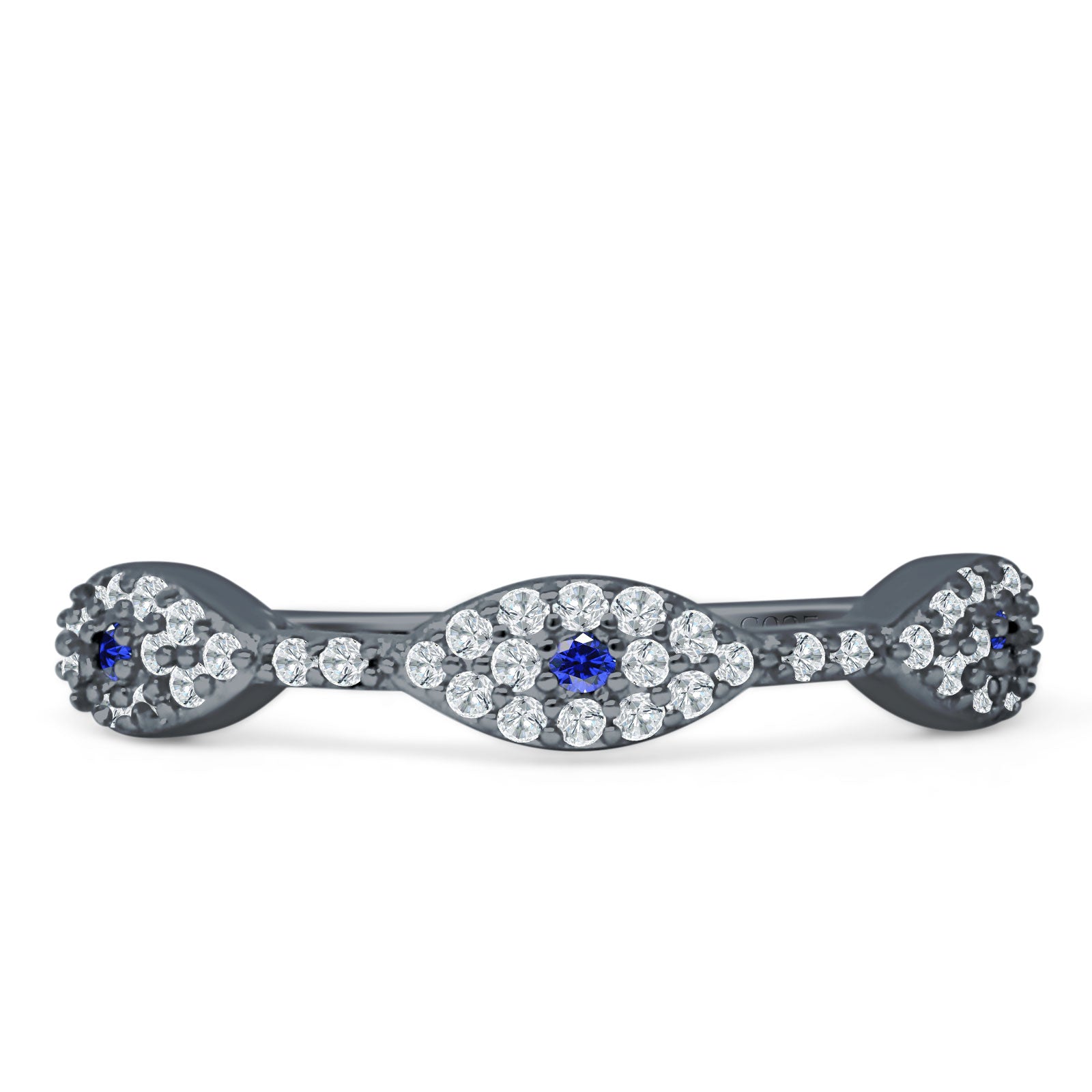 Art Deco 4mm Evil Eye Marquise Band Cluster Cubic Zirconia 925 sterling Silver