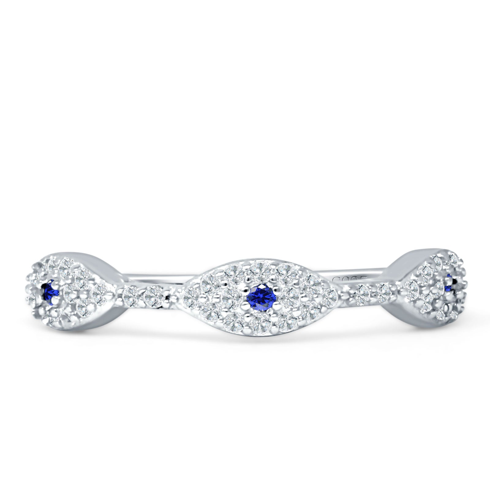 Art Deco 4mm Evil Eye Marquise Band Cluster Cubic Zirconia 925 sterling Silver
