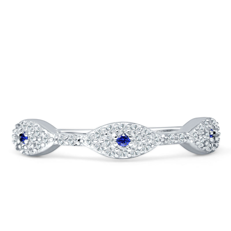 Art Deco 4mm Evil Eye Marquise Band Cluster Cubic Zirconia 925 sterling Silver