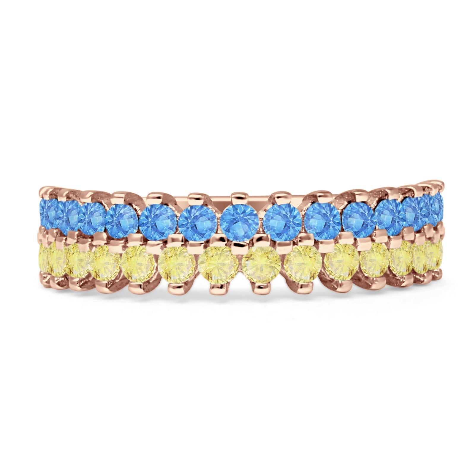 Half Eternity 5mm Blue CZ & Yellow CZ Wedding Band 925 Sterling Silver