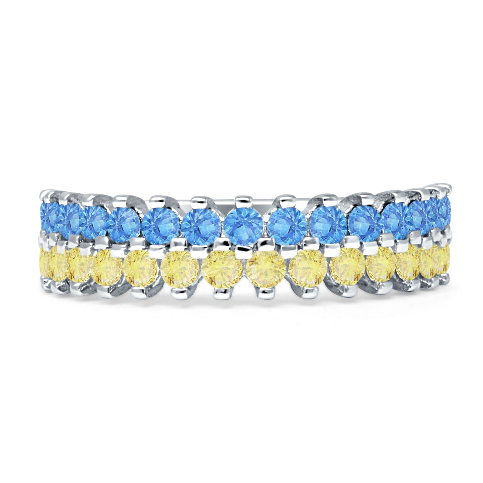 Half Eternity 5mm Blue CZ & Yellow CZ Wedding Band 925 Sterling Silver