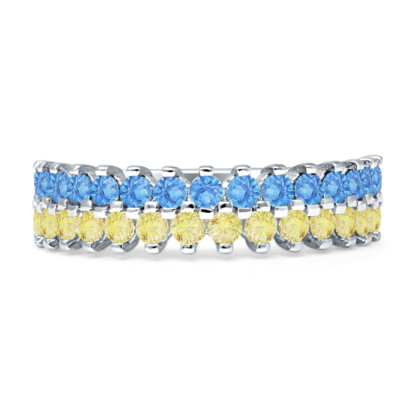 Half Eternity 5mm Blue CZ & Yellow CZ Wedding Band 925 Sterling Silver