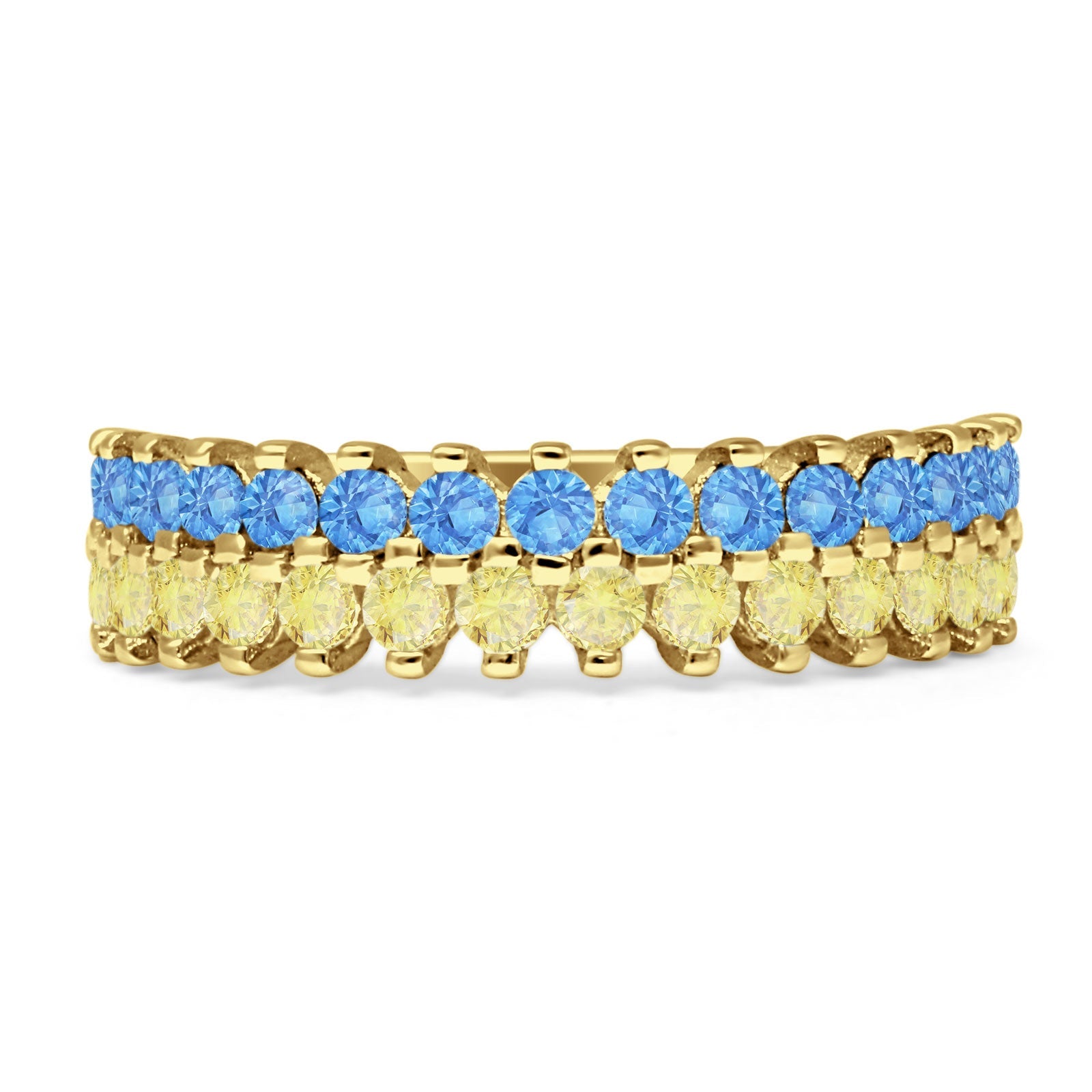 Half Eternity 5mm Blue CZ & Yellow CZ Wedding Band 925 Sterling Silver