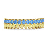 Half Eternity 5mm Blue CZ & Yellow CZ Wedding Band 925 Sterling Silver