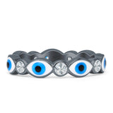 Evil Eye 4mm Round Cubic Zirconia Stackable Band 925 Sterling Silver