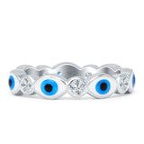 Evil Eye 4mm Round Cubic Zirconia Stackable Band 925 Sterling Silver