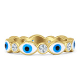 Evil Eye 4mm Round Cubic Zirconia Stackable Band 925 Sterling Silver