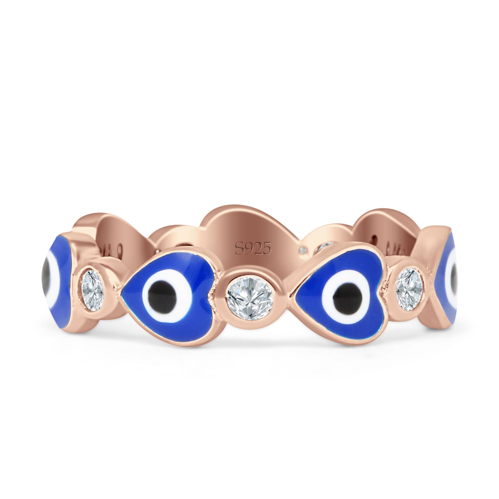 Heart 5mm Evil Eye Ring Cubic Zirconia Stackable Band 925 Sterling Silver
