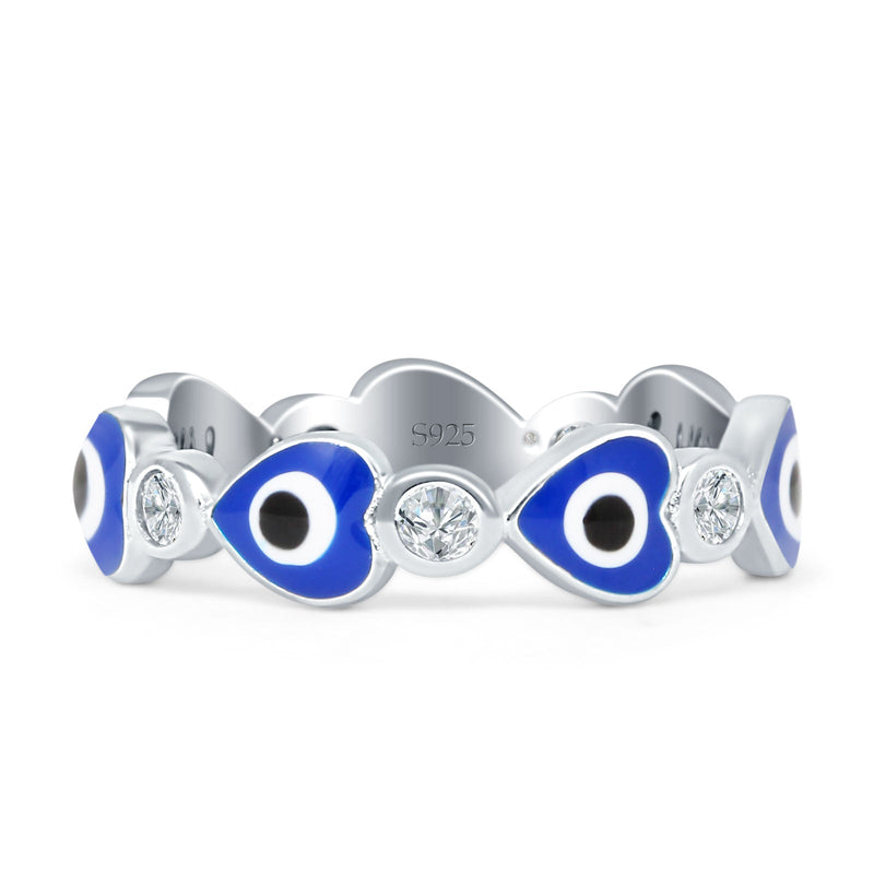Heart 5mm Evil Eye Ring Cubic Zirconia Stackable Band 925 Sterling Silver
