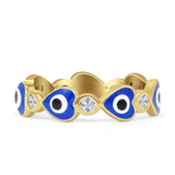 Heart 5mm Evil Eye Ring Cubic Zirconia Stackable Band 925 Sterling Silver