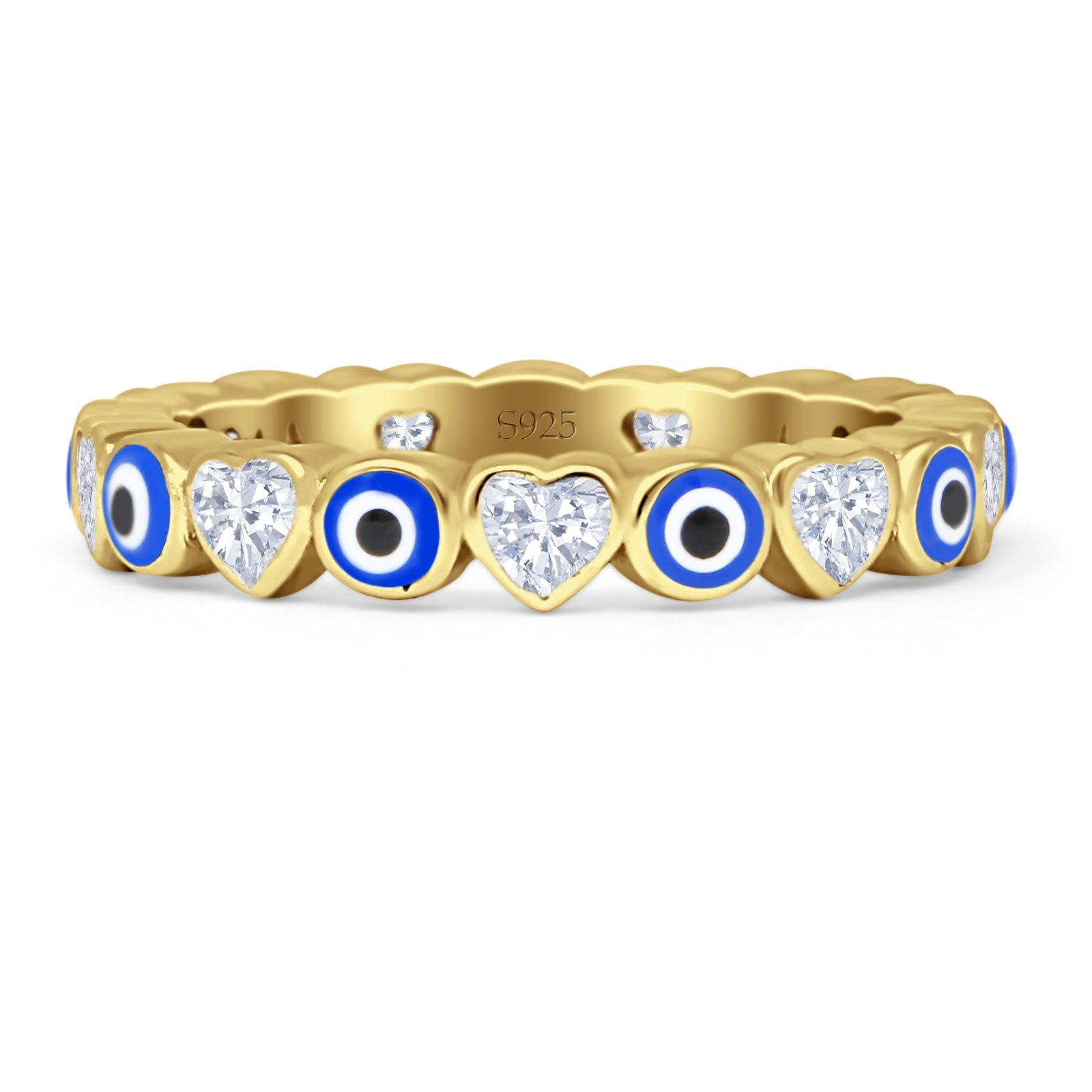 Heart 3.5mm Evil Eye Ring Cubic Zirconia 925 Sterling Silver