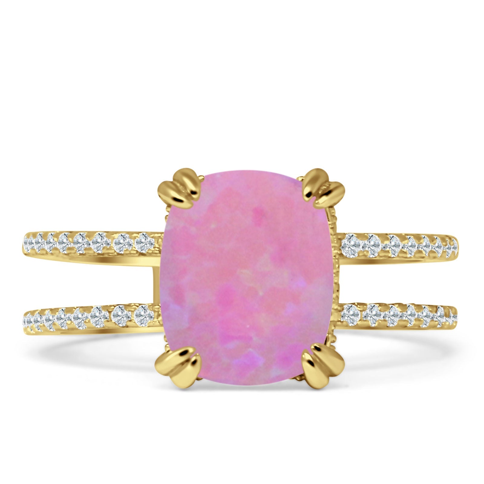Vintage Style 10mm Cushion Cut Lab Created Pink Opal Art Deco Ring 925 Sterling Silver