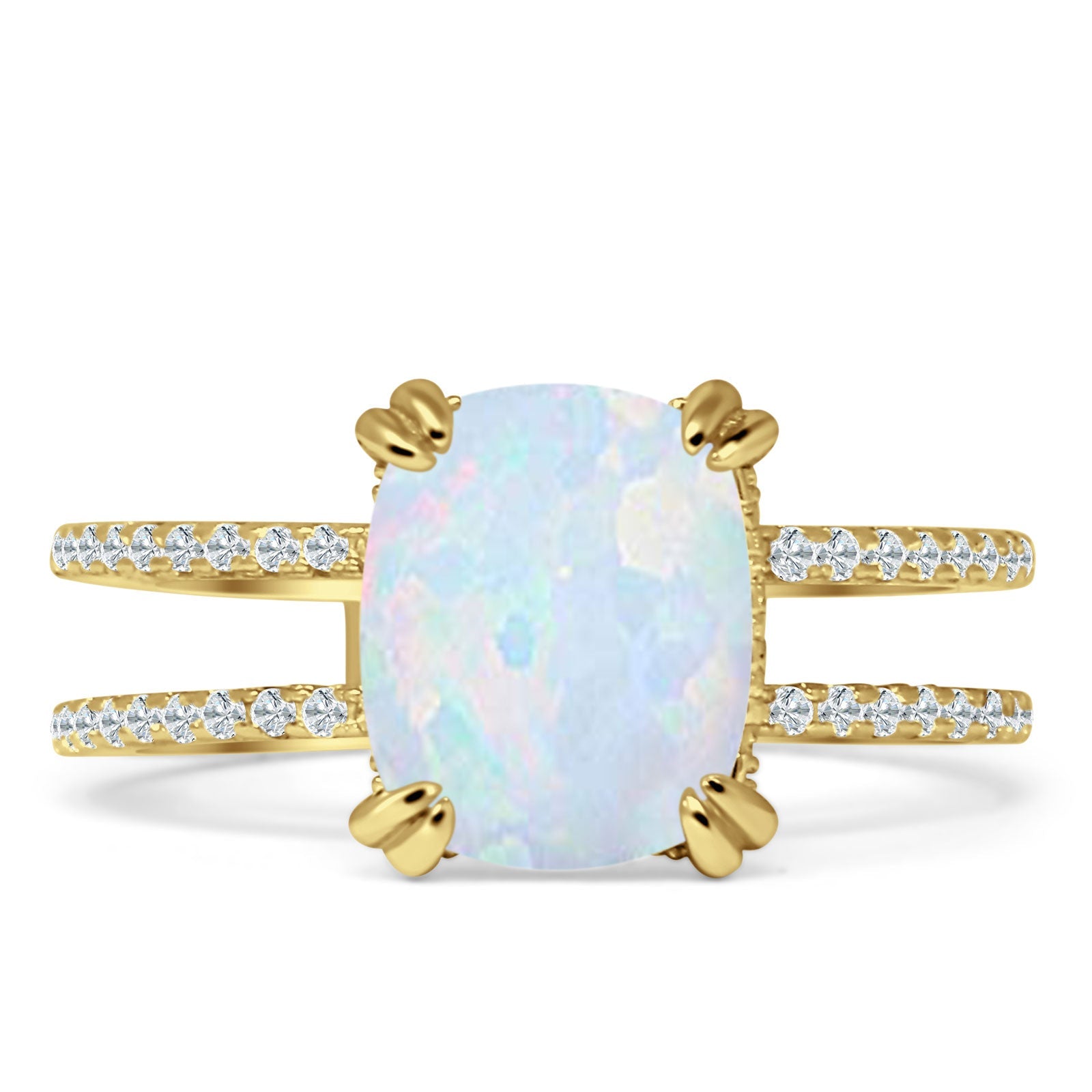 Vintage Style 10mm Cushion Cut Lab Created White Opal Art Deco Ring 925 Sterling Silver