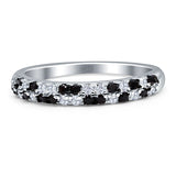 Half Eternity Band 3mm Cluster CZ & Black CZ 925 Sterling Silver