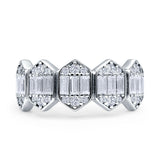Minimalist 8.5mm Hexagonal Baguette & Round Cubic Zirconia 925 Sterling Silver