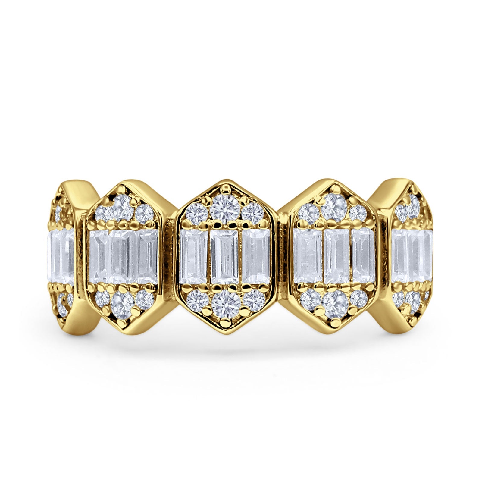 Minimalist 8.5mm Hexagonal Baguette & Round Cubic Zirconia 925 Sterling Silver