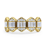 Minimalist 8.5mm Hexagonal Baguette & Round Cubic Zirconia 925 Sterling Silver