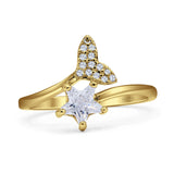 Minimalist 14mm Whale Tail & Star Ring Cubic Zirconia 925 Sterling Silver
