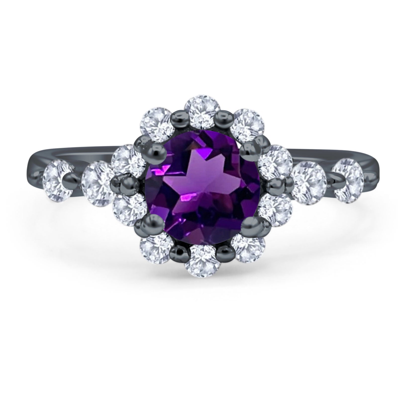 Vintage Style Round Natural Stone Flower Ring