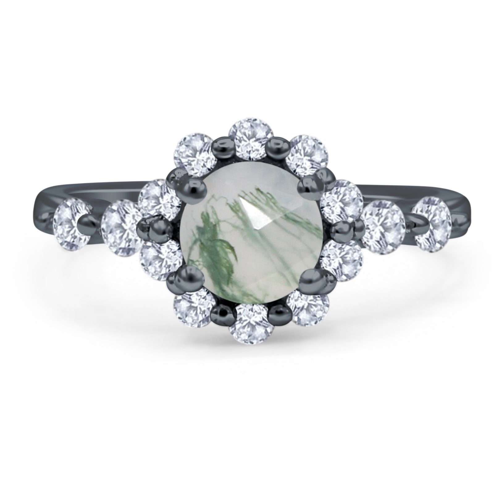 Vintage Style Round Natural Stone Flower Ring