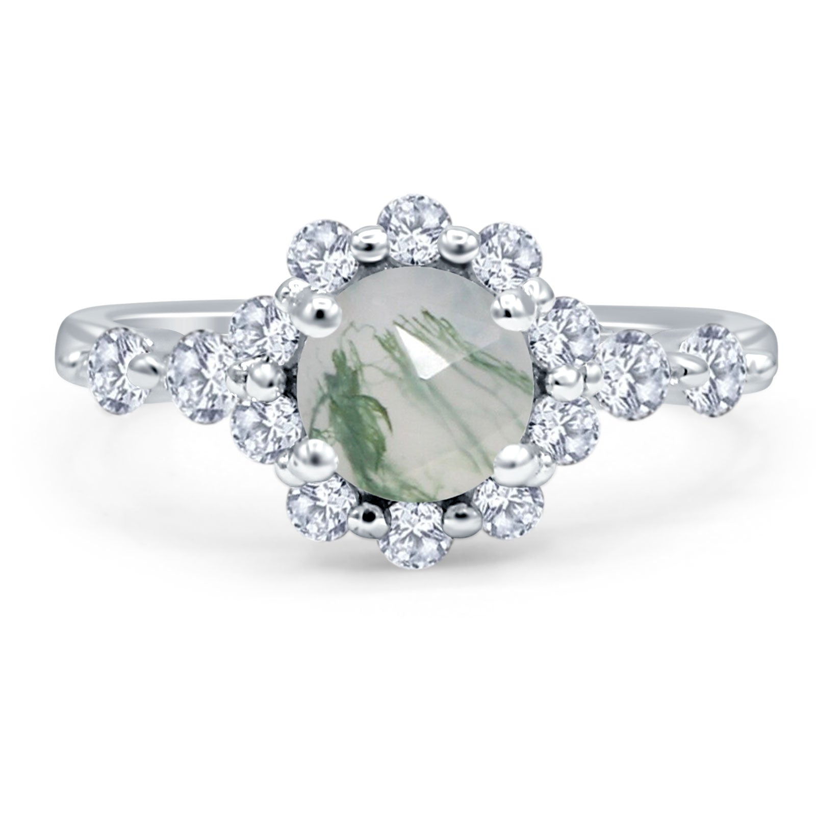 Vintage Style Round Natural Stone Flower Ring