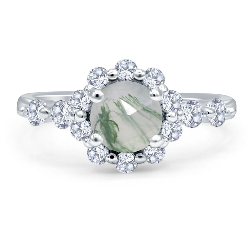 Vintage Style Round Natural Stone Flower Ring