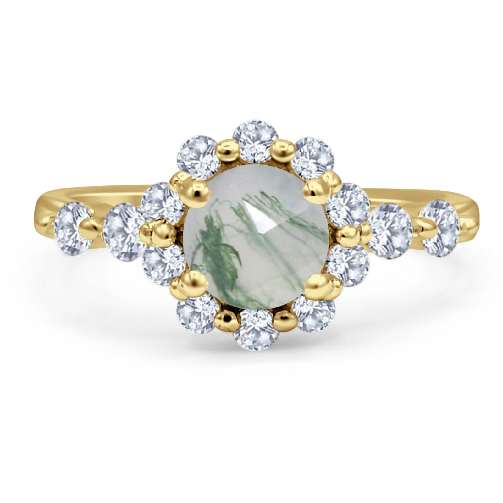 Vintage Style Round Natural Stone Flower Ring