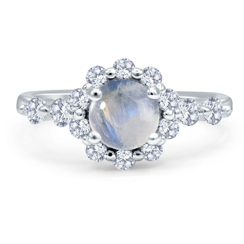 Vintage Style Round Natural Stone Flower Ring