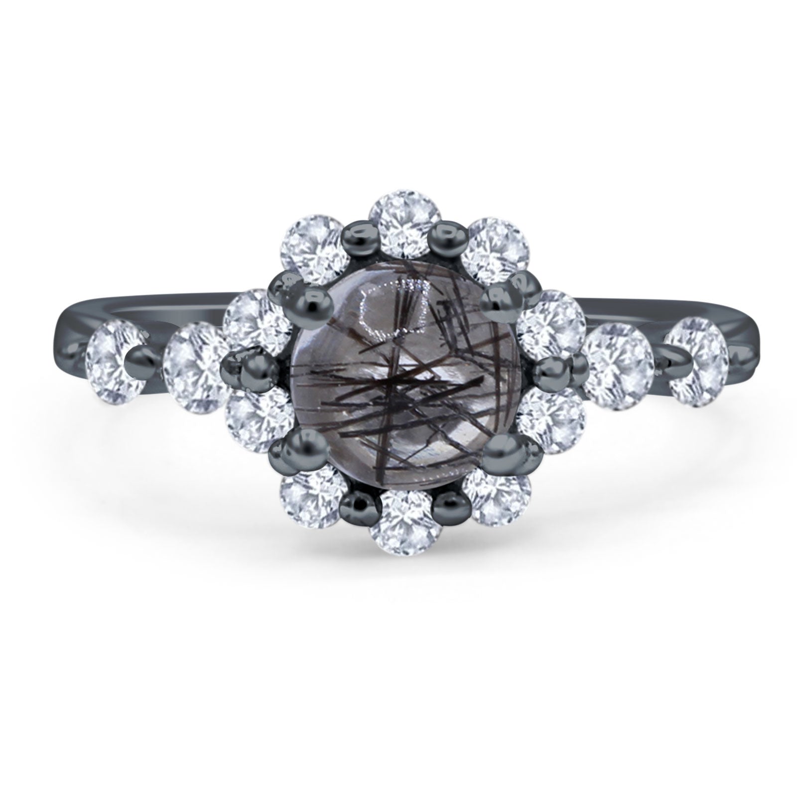 Vintage Style Round Natural Stone Flower Ring