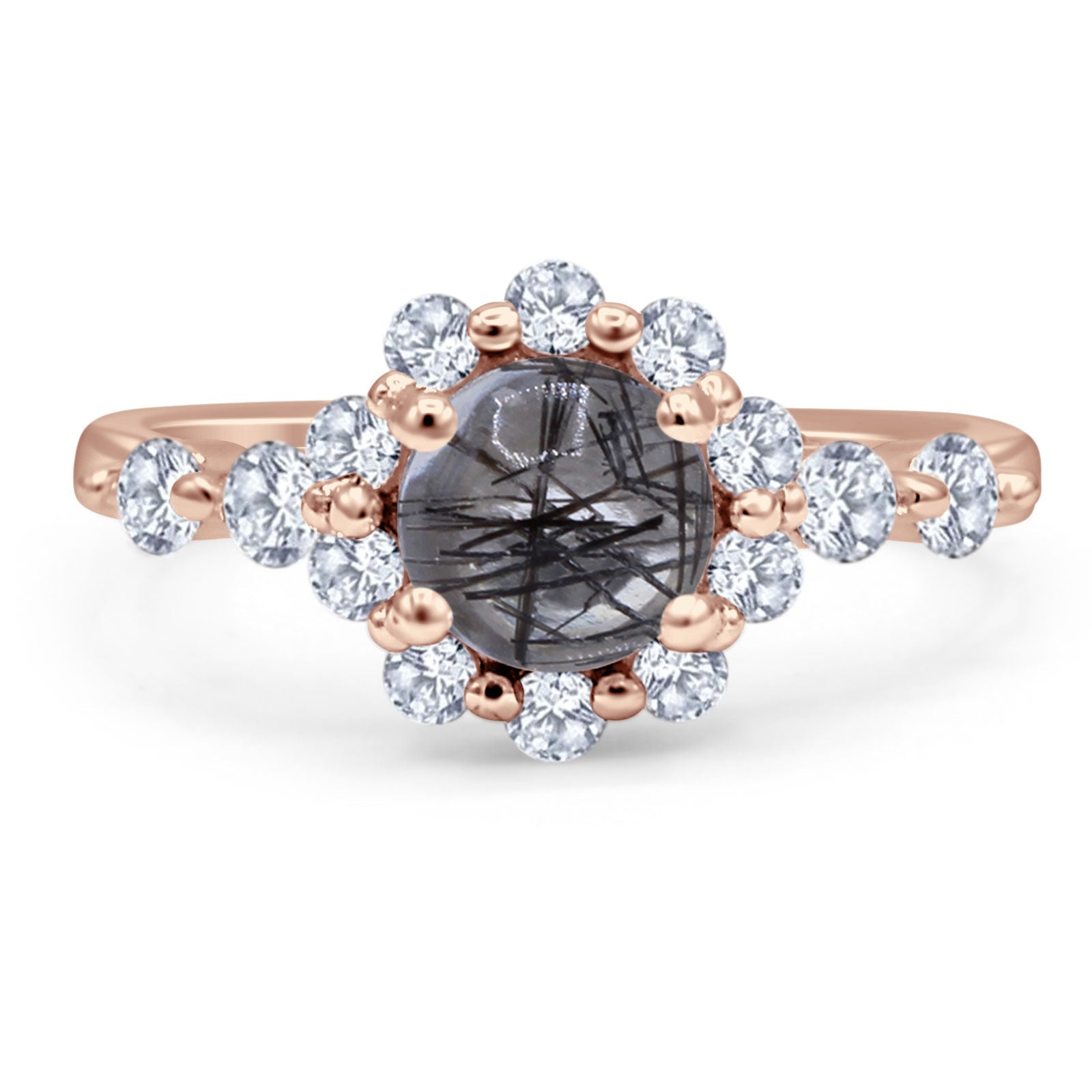 Vintage Style Round Natural Stone Flower Ring