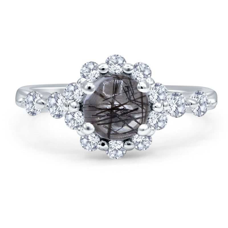 Vintage Style Round Natural Stone Flower Ring