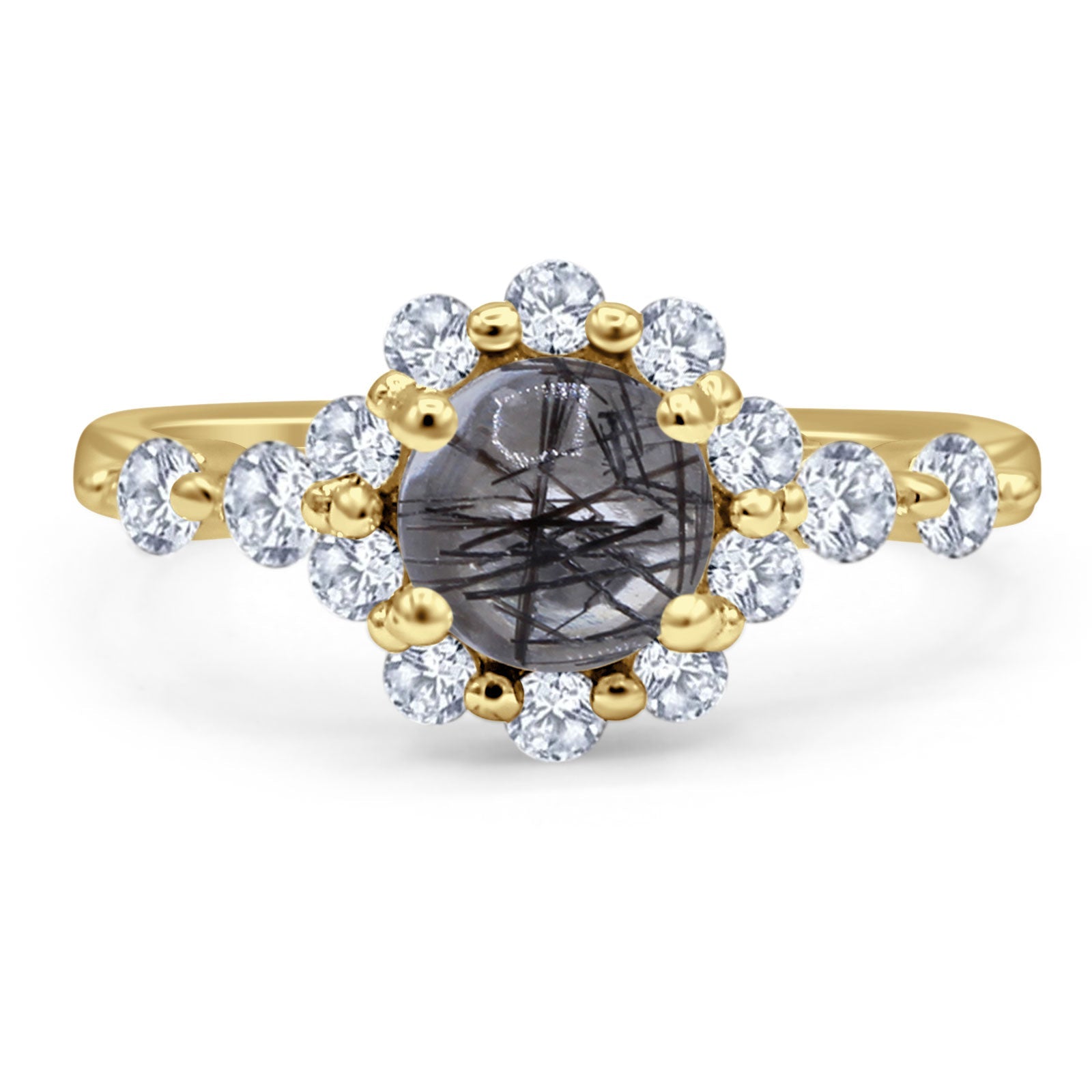 Vintage Style Round Natural Stone Flower Ring