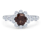Art Deco Round Natural Chocolate Smoky Quartz Floral Ring 925 Sterling Silver