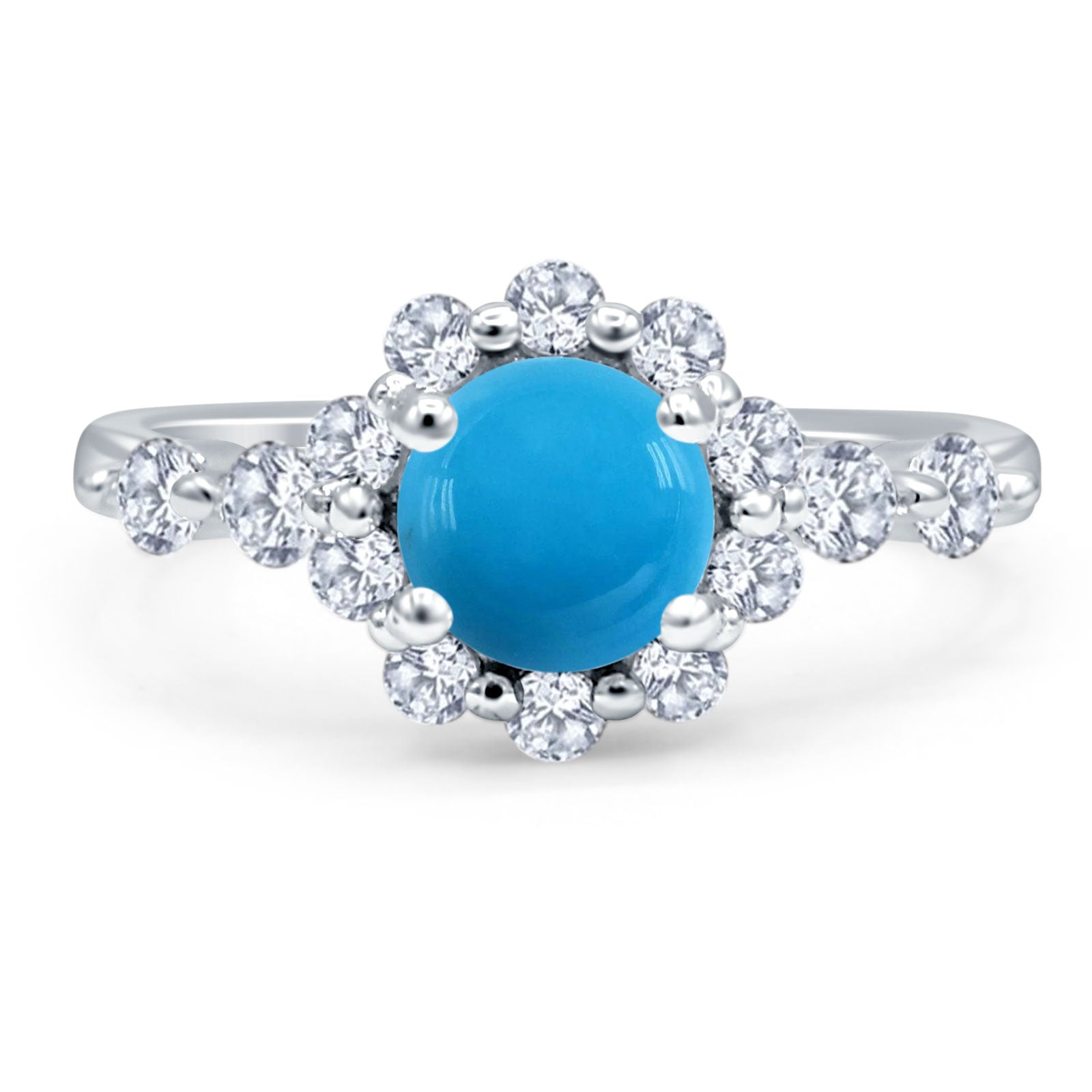 Vintage Style Round Natural Stone Flower Ring