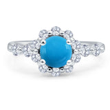 Art Deco Round Genuine Natural Arizona Sleeping Beauty Turquoise Floral Ring 925 Sterling Silver