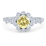 Art Deco Round Yellow CZ Floral Ring 925 Sterling Silver
