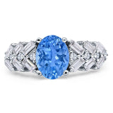 Oval Blue Topaz CZ Cocktail Ring Cluster Baguette 925 Sterling Silver
