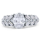 Oval Moissanite Cocktail Ring Cluster Baguette 925 Sterling Silver