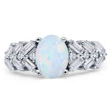 Oval Lab Created White Opal Cocktail Ring Cluster Baguette 925 Sterling Silver