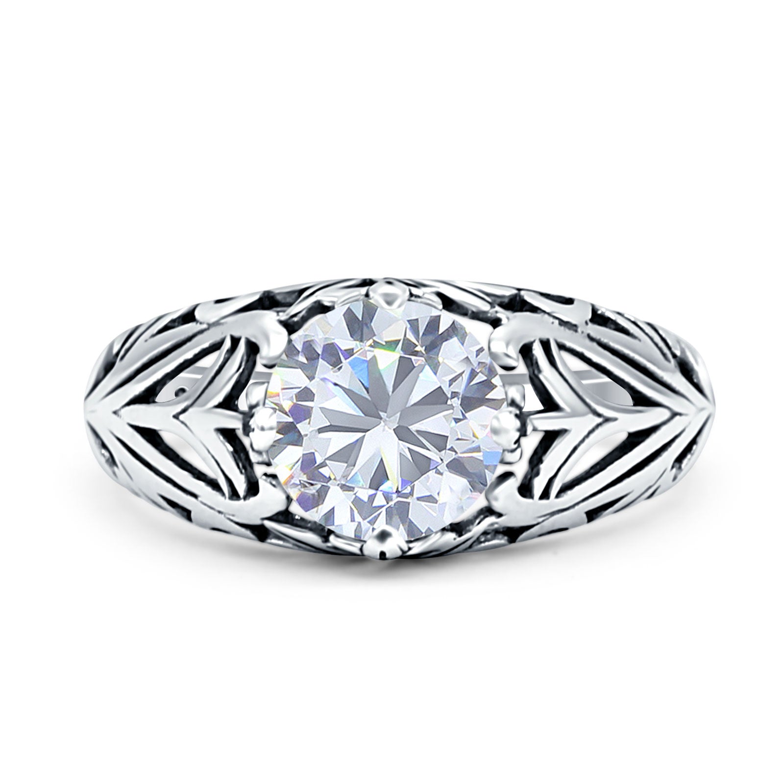 Round CZ Floral Ring