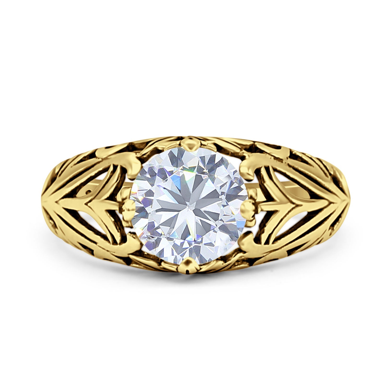 Minimalist 9.3 Round CZ Floral Ring Oxidized 925 Sterling Silver
